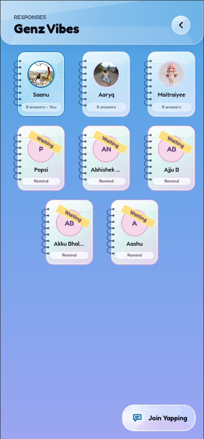 SlamZ answer collection screen